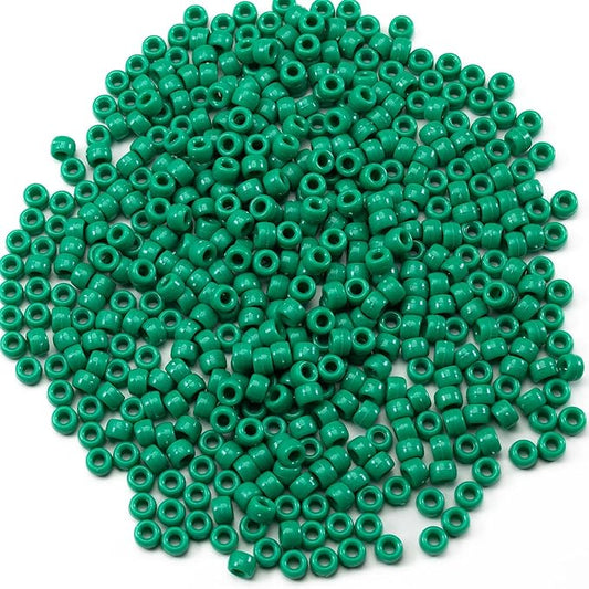 Gxueshan 1000 Pcs Acrylic Green Pony Beads 6x9mm Green Kandi Beads Bulk for Friendship Bracelet Necklace Jewelry Making Earring Hair Braiding