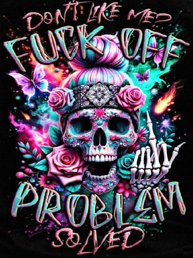 mrpwnle Skull Diamond Art Kits for Adults, Don't Like Me Skull Diamond Painting Kits for Adults Beginners, 5D DIY Full Drill Round Gem Art Crafts Paintings for Home Wall Decor 12 x16Inch