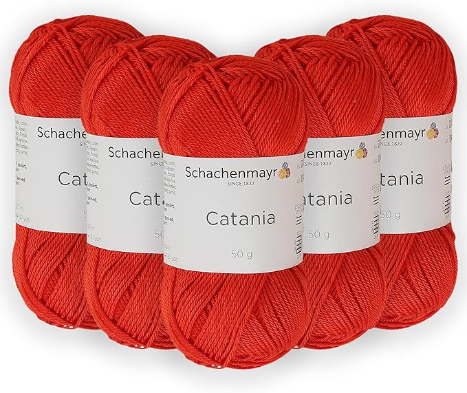 5 Skein/Pack Schachenmayr (SMC) Catania Originals Yarn, Each Ball 1.76 Oz (50gr) / 136 Yards (125 m), 100% Mercerized Cotton for Knitting and Crochet Yarn, Sport Weight, 390 - Tomato