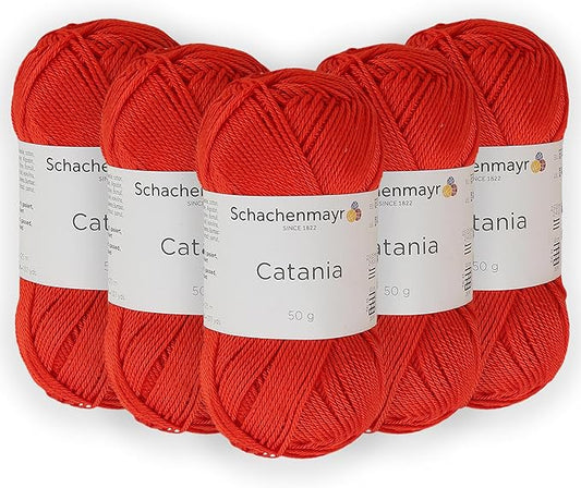 5 Skein/Pack Schachenmayr (SMC) Catania Originals Yarn, Each Ball 1.76 Oz (50gr) / 136 Yards (125 m), 100% Mercerized Cotton for Knitting and Crochet Yarn, Sport Weight, 390 - Tomato