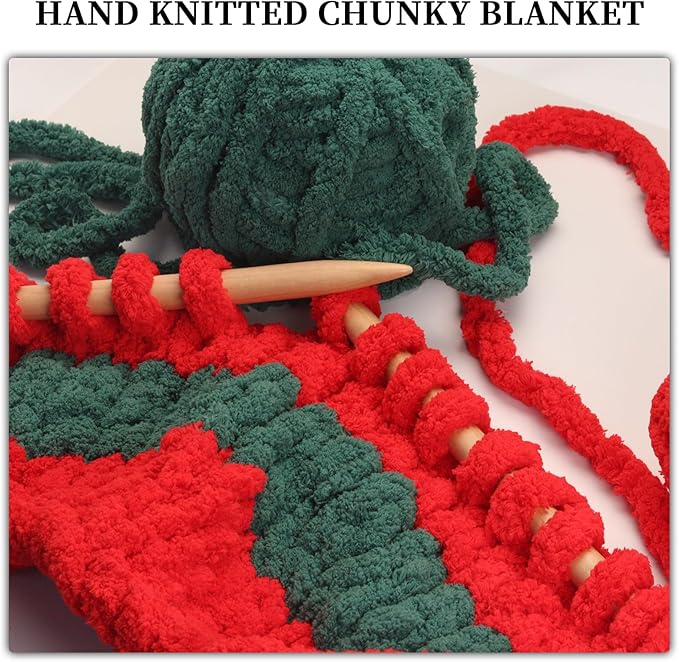 SUNTQ 8 Pack Chunky Chenille Yarn for Crocheting, Bulky Thick Fluffy Yarn for Hand Knitting Blanket, Soft Plush Knitting Yarn for Cushions, Pet Bed,Home Decor,Christmas Red(32 yds,8.8 oz Each Skein)