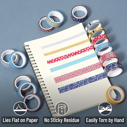 Mr. Pen Washi Tape Set, 15 Rolls, Metallic Foil, Geometric Groove, Decorative Tape, Scrapbook Tape, Craft Tape