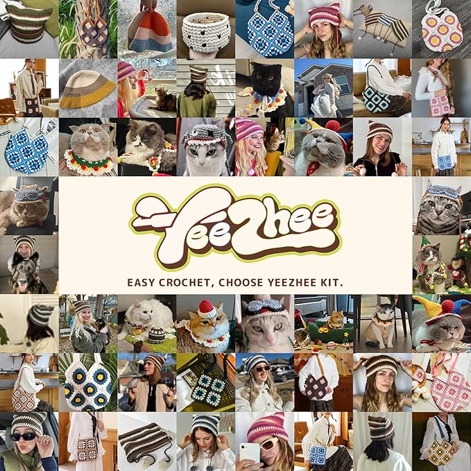 Yeezhee Crochet Kit for Beginners, Granny Square Starter Kit with Step-by-Step Video Tutorials, Knitting Kit for Adults & Teens Including Yarn, Crochet Hook, Heart