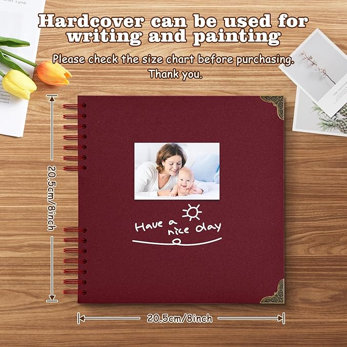 Scrapbook Album 8x8 Inch - 40 Pages Hardcover Kraft Paper Photo Album, Memory Book for Wedding, Anniversary, Family, Christmas, Baby Shower, Ideal for Preserving Precious Moments