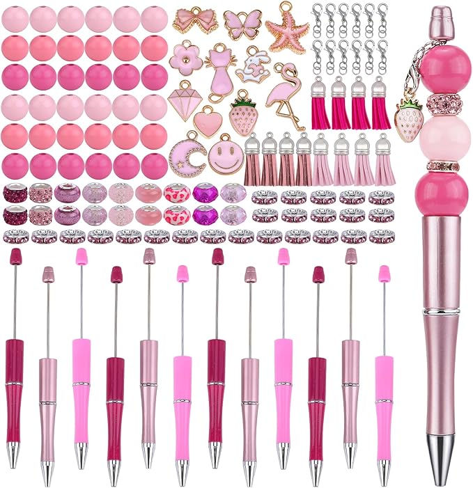 12pcs Valentine's Day Beadable Pens Bulk Pens for Beads Beaded Pen Kit for Students Teacher Office Supplies and DIY Valentines Day Gifts(Pink)
