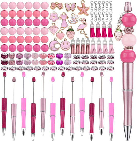 12pcs Valentine's Day Beadable Pens Bulk Pens for Beads Beaded Pen Kit for Students Teacher Office Supplies and DIY Valentines Day Gifts(Pink)