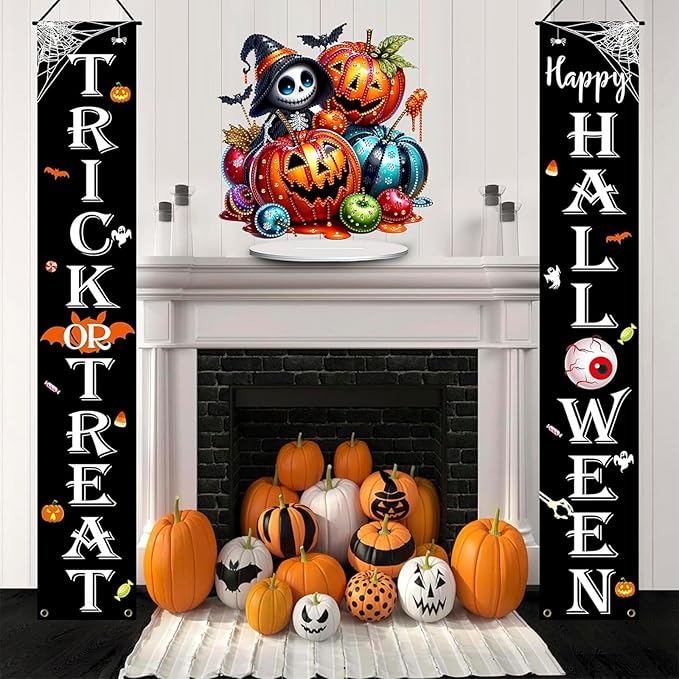 Diamond Art Hanging Kits for Adult, Diamond Art Halloween Crafts Decor, 5D DIY Acrylic Diamond Art Painting Ornaments, Window Pendants Wall Hanging Kits for Home Garden (Ghost Pumpkin)