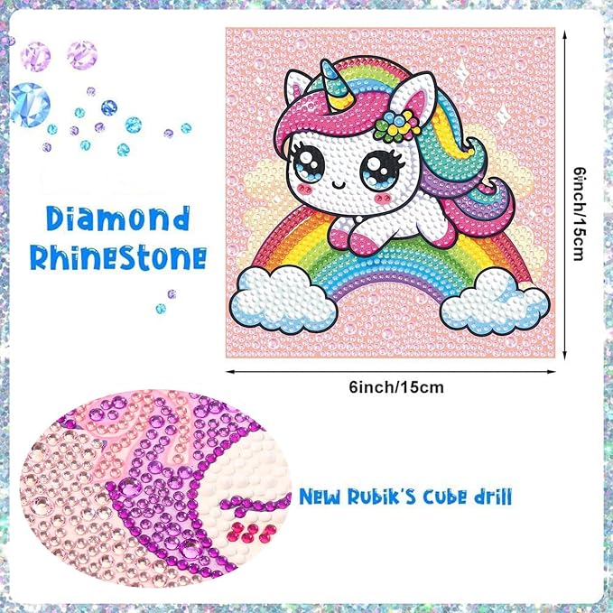 Dlylust Diamond Painting Kits for Kids Beginner - 4 Pack DIY 5D Full Drill Diamond Art Kits for Children, Cute Animals Round Crystal Rhinestone Gem Art Crafts Home Wall Art Decor 5.9 x 5.9 Inches