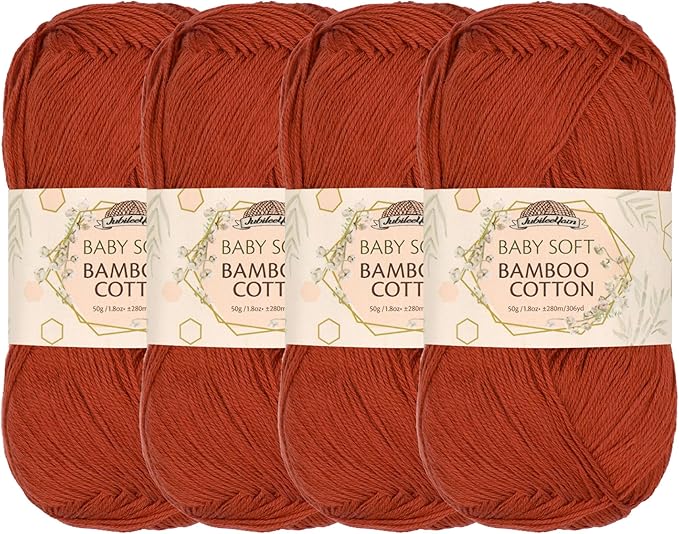 JubileeYarn Baby Soft Bamboo Cotton Yarn - 50g/Skein - Gingerbread - 4 Skeins
