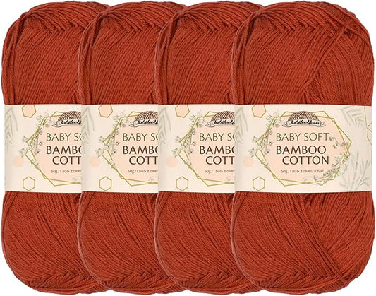 JubileeYarn Baby Soft Bamboo Cotton Yarn - 50g/Skein - Gingerbread - 4 Skeins