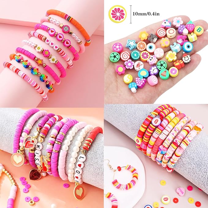 1480pcs Valentine's Day Polymer Clay Beads Charms Friendship Bracelet Necklace Earring Jewelry Making kit, Accessories for Arts Crafts DIY Birthday Gifts for Women Girls Children