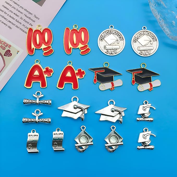 Youdiyla 36pcs Alloy enamel student graduation set series Pendant Jewelry Making DIY Keychain Earrings Pendant Various Design Charms for Jewelry Making Bracelets Necklace (SN287)