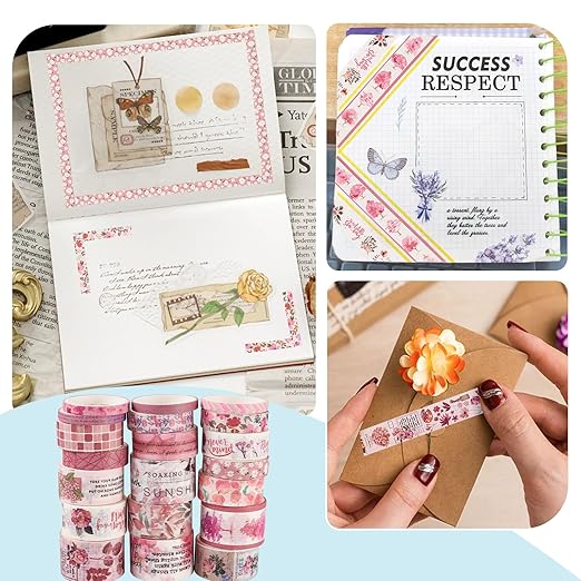 Beadthoven 20 Rolls Pink Washi Tape Set, 5/10/15/20/25mm Cute Floral Washy Paper Tape Decorative Tape Assorted Masking Tape Stickers for Scrapbooking Bullet Journal Planner Present Wrapping DIY Crafts