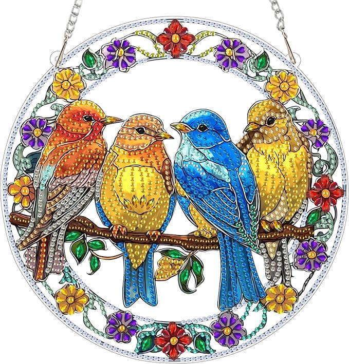 MXJSUA Diamond Art Hanging Kits for Adults Beginners, Birds DIY Acrylic Special Shaped Crystal Diamond Gem Art Pendant Drills Painting Ornament for Home Wall Decor and Gift