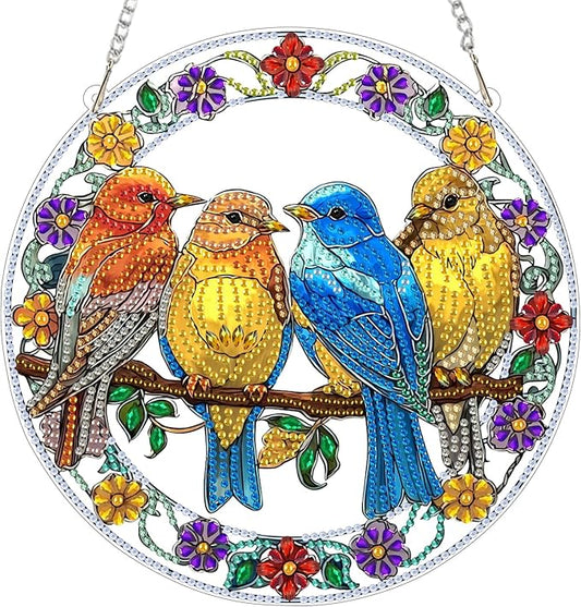 MXJSUA Diamond Art Hanging Kits for Adults Beginners, Birds DIY Acrylic Special Shaped Crystal Diamond Gem Art Pendant Drills Painting Ornament for Home Wall Decor and Gift