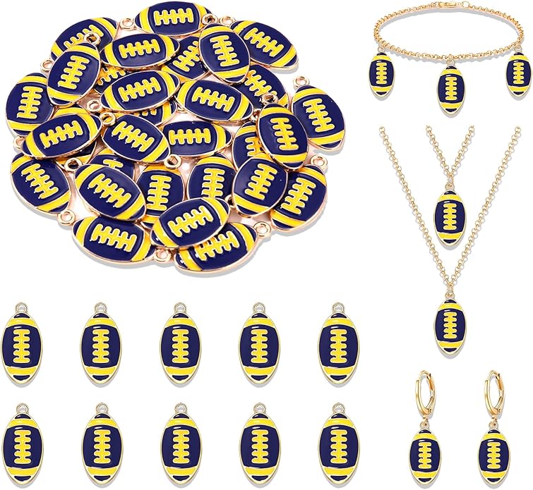 NVENF 30PCS Football Charms for Jewelry Making, Enamel Football Charms for Bracelet Necklace Earrings Making, Red Black White Blue Purple Orange Game Day Football Charm Bulk