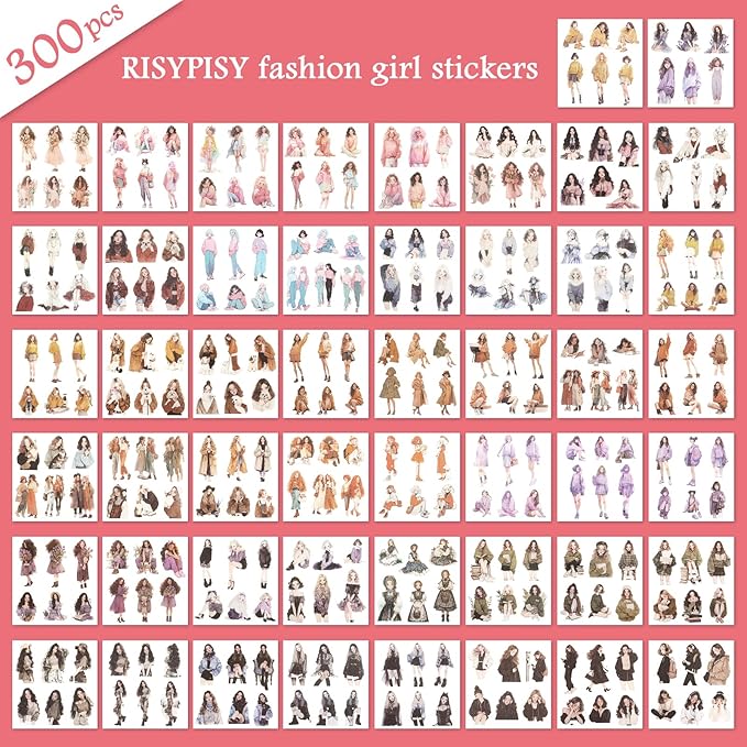 RISYPISY Pre-Cut Women Sticker for Journaling 50 Sheet-300pcs Washi Scrapbook Stickers Ephemera for Adult Junk Journal Supplies Scrapbooking Supplies for Bujo Planner Collage Crafts