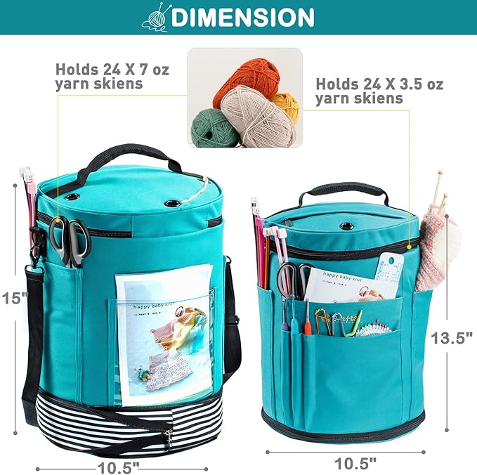 Expandable Yarn Storage Organizer, Crochet Bag & Yarn Tote with Zipper Closure, Yarn Holder for Crocheting and Knitting for Yarn Skeins, Hooks, Needles,Accessories – Gift for Crafters