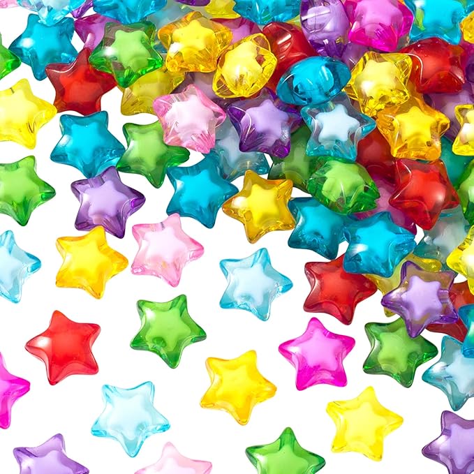 OIIKI 60PCS Acrylic Star Beads, Mixed Colors Star Loose Spacer Beads, Charming Flat Beads, Star Shaped DIY Supplies Bead Kits Bulk for Jewelry Making, Crafts - Big Style