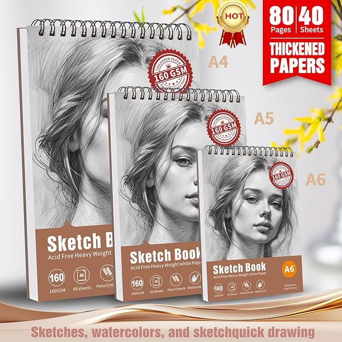Thickened Mixed Media Sketchbook - Three Different Sizes, Drawing Paper Pad-108lb/160gsm, (Character Sketch, A4 (Large Size) 8.5X11.8 inch)