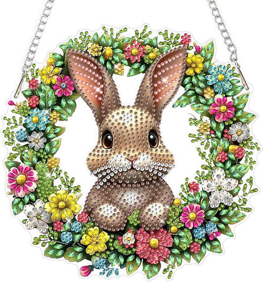Easter Rabbit Diamond Art Hanging Ornaments Kits for Adults, Diamond Painting Pendant Kits, DIY Acrylic 5D Special Shaped Crystal Gem Art Painting Ornament for Home Wall Easter Decor Gift 8x8 Inch