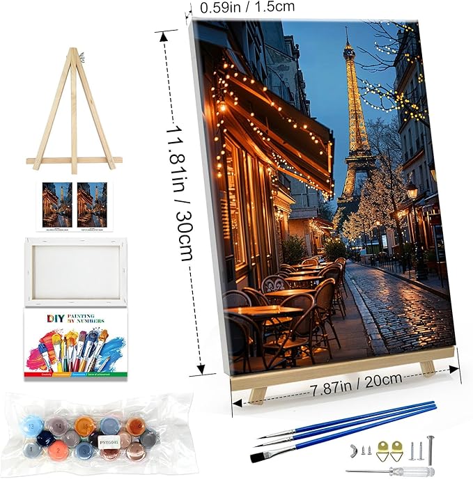 JOOZ Paint by Numbers Kit for Adults with Frame Eiffel Tower Paint by Number with Easel City Street Scene Adult Paint by Number Kits DIY Oil Painting Kits for Gift Home Wall Decor 7.87x11.81 Inch