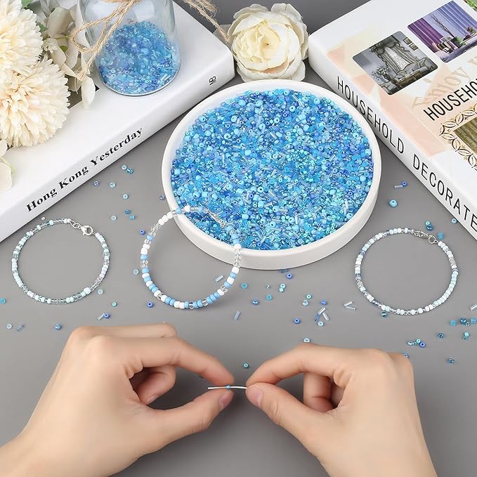 DUQGUHO Blue Beads for Jewelry Making 4mm Blue Glass Seed Beads Kit 15 Color 3mm 2mm Small Plastic Tube Bead for Bracelets Craft DIY