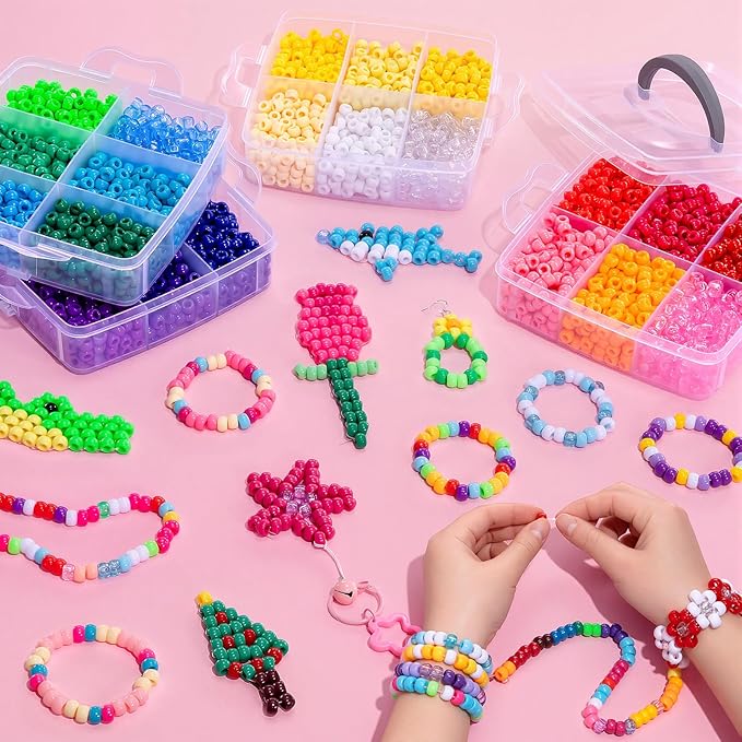 Simetufy 4200Pcs Pony Beads, 24 Colors Kandi Beads Bulk for Bracelets Making Hair Braiding Kandi Friendship Bracelet Craft DIY Jewelry Making Christmas Gifts (2.41lb, Boxed)