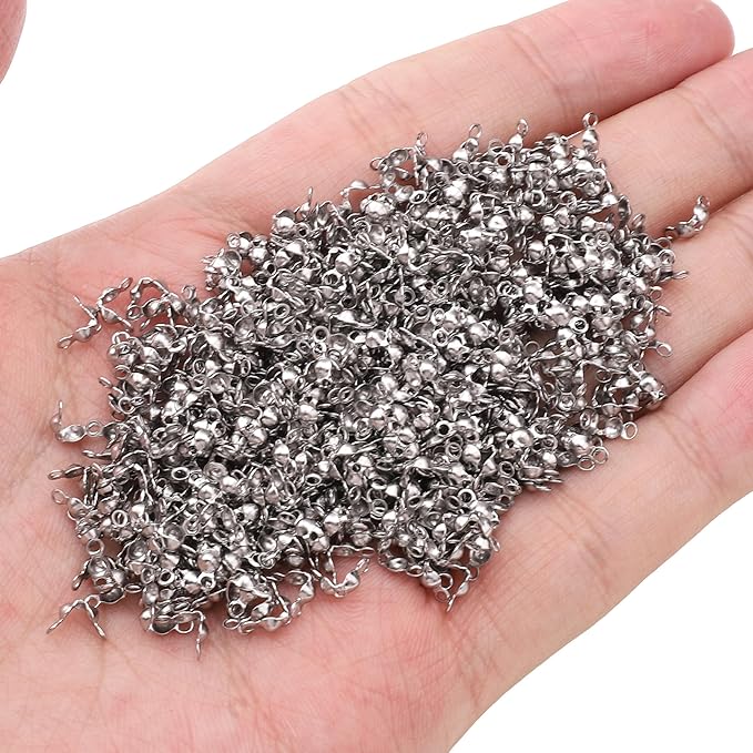 304 Stainless Steel End Caps 2.5x5mm 600pcs Knot Covers for Jewelry DIY Making and Repairing