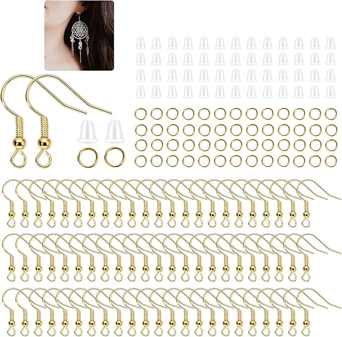 600Pcs Hypoallergenic Earring Hooks, Gold Earring Making Kit, with Earring Backs and Jump Rings for Jewelry Making (Gold)