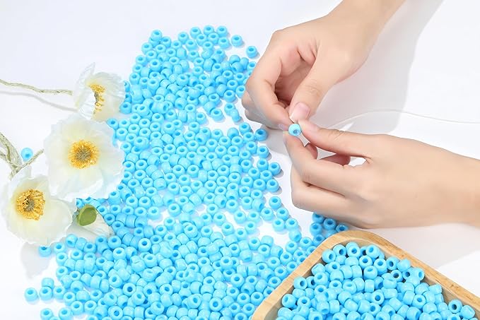 1000Pc Boxed Light Blue Pony Beads, 9MM Plastic Craft Beads with Large Hole, Light Blue Hair Bead for Braids, Bracelet Bead for Jewelry Making