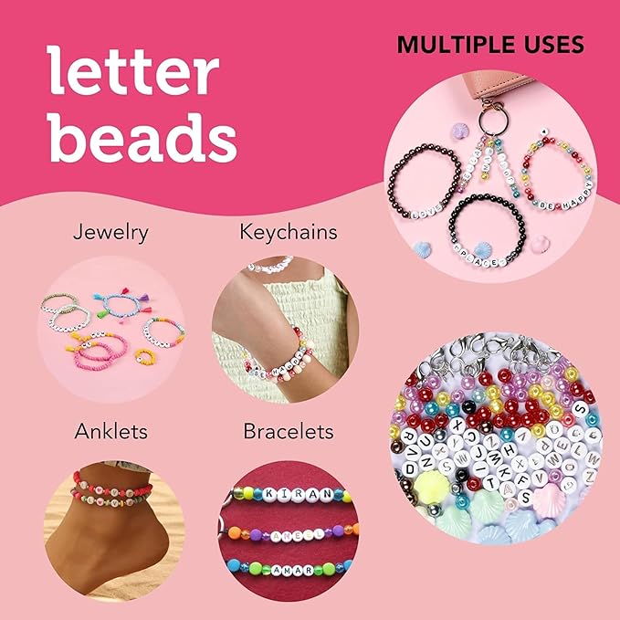 Incraftables 3-Color Alphabet Beads for Jewelry Making (7mm, 1080pcs). A-Z Black, Silver & Rose Gold Set for DIY Bracelets & Crafts. Letter Mix with Elastic String & Organizer.