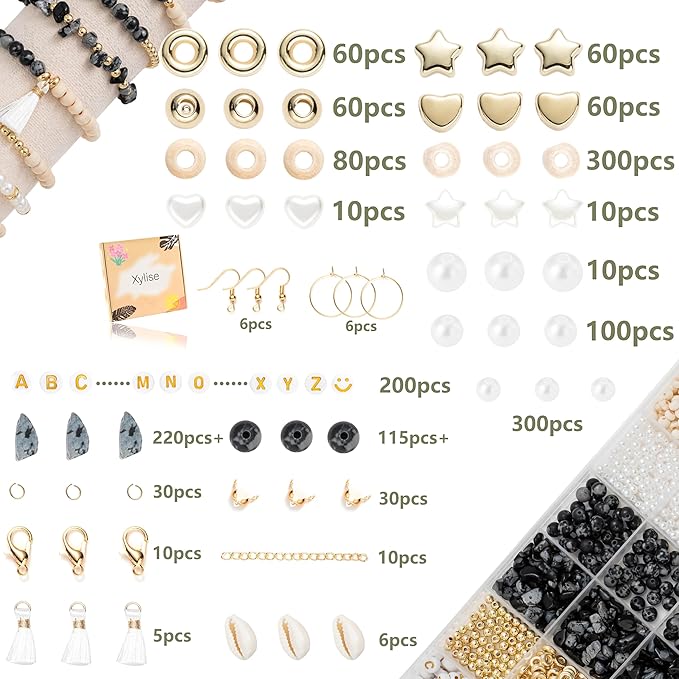 xylise jewelry making supplies kit natural stone beads for irregular natural stone with for diy craft bracelet necklace earrings for adults (black white)