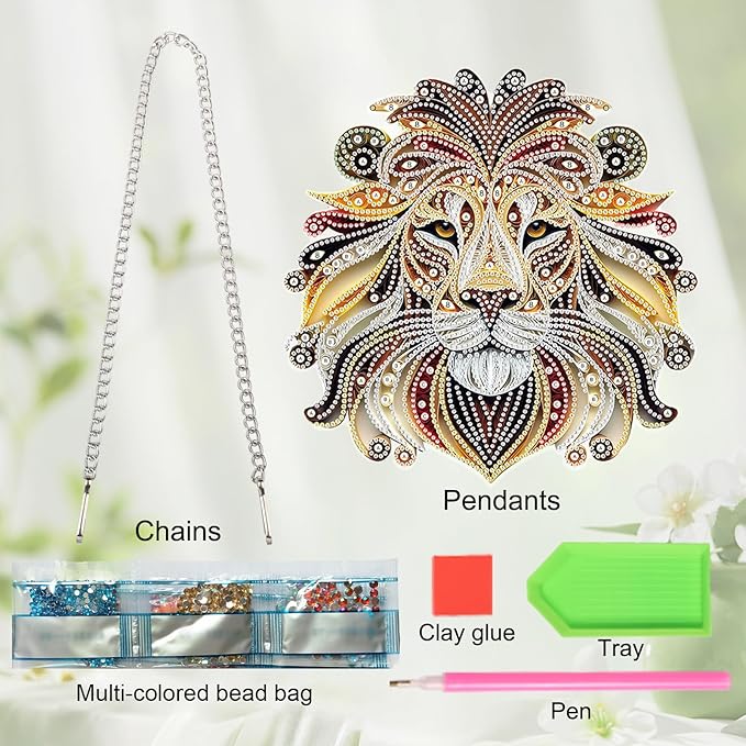 JZHYOAN Tiger Diamond Painting Arts Hanging Kit Diamond Art Window Pendants Home Garden Wall Hanging Kits Acrylic Ornaments Craft Kits Crystal Art Pendant Wind Chimes with Diamonds