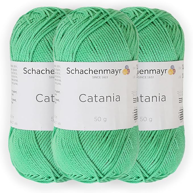 3 Skein/Pack Schachenmayr (SMC) Catania Originals Yarn, Each Ball 1.76 Oz (50gr) / 136 Yards (125 m), 100% Mercerized Cotton for Knitting and Crochet Yarn, Sport Weight, 389 - May Green