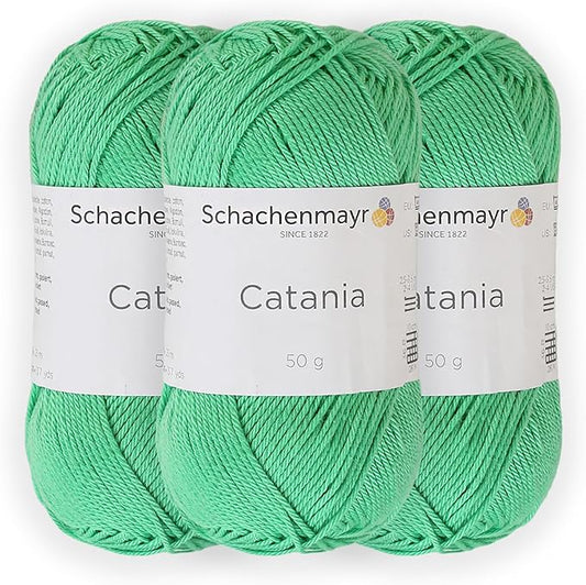 3 Skein/Pack Schachenmayr (SMC) Catania Originals Yarn, Each Ball 1.76 Oz (50gr) / 136 Yards (125 m), 100% Mercerized Cotton for Knitting and Crochet Yarn, Sport Weight, 389 - May Green