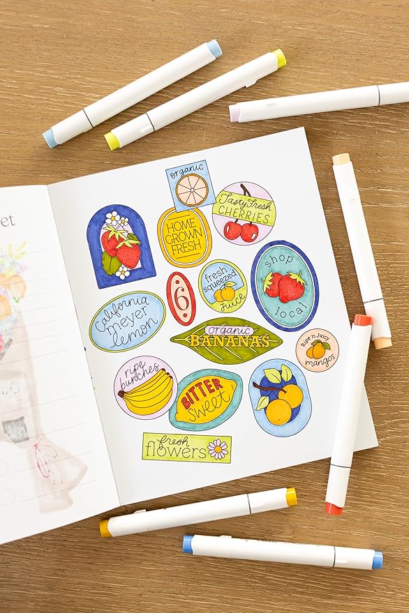 Elyse Breanne Design, Farmers Market Coloring Book, 40 Fresh Coloring Pages, 8.5x10 inches
