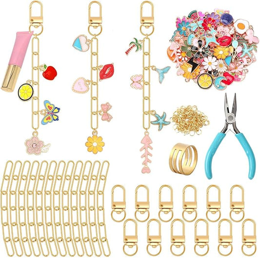AUGSUN 189Pcs Keychain Making Kit, Charm Jewelry Chain Making Crafts Including 60 Charms 12 Keychain Clips Hooks 15 Extender Chains 100 Jump Ring and Jewelry Plier for Crafts Accessories