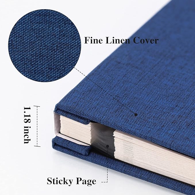 Vienrose Large Photo Album Self Adhesive for 4x6 8x10 10x12 Pictures Linen Scrapbook Album DIY 60 Blank Pages with A Metallic Pen