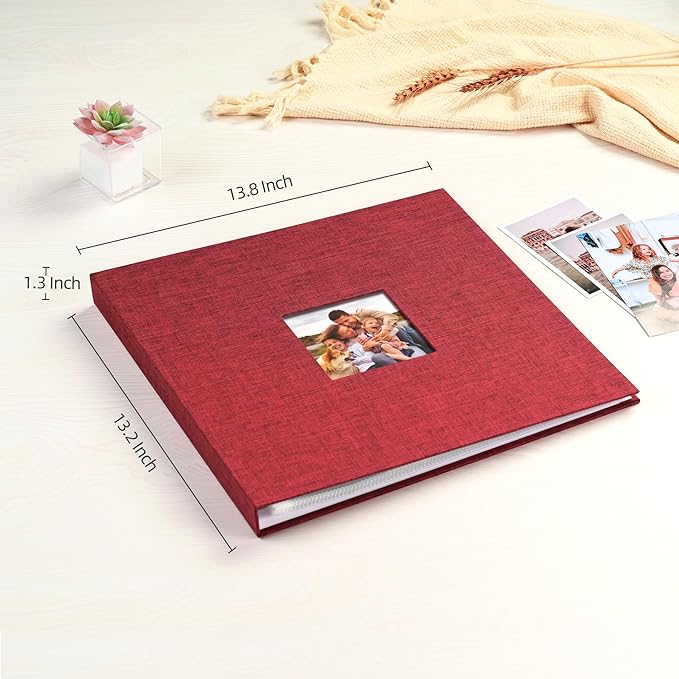 Mublalbum 12x12 Inch DIY Scrapbook Photo Album with 20 Plastic Sleeves 40 Pages Linen Cover 3 Ring Folder Binder for Wedding Baby Family and DIY Projects (Red)