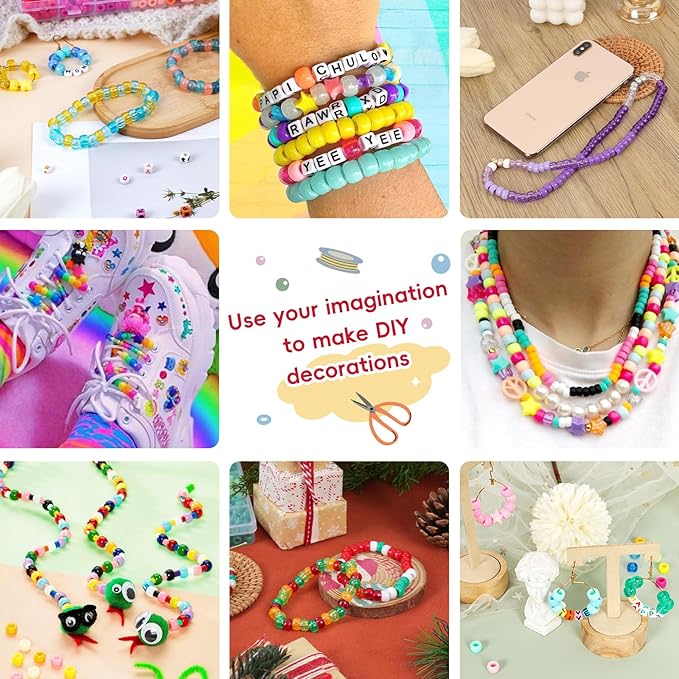 QUEFE 72 Colors 3000pcs Pony Beads Bracelet Making Kit for Girls - Rainbow Kandi Friendship Kit With Letter Beads for Necklace Making - Craft Gifts Set