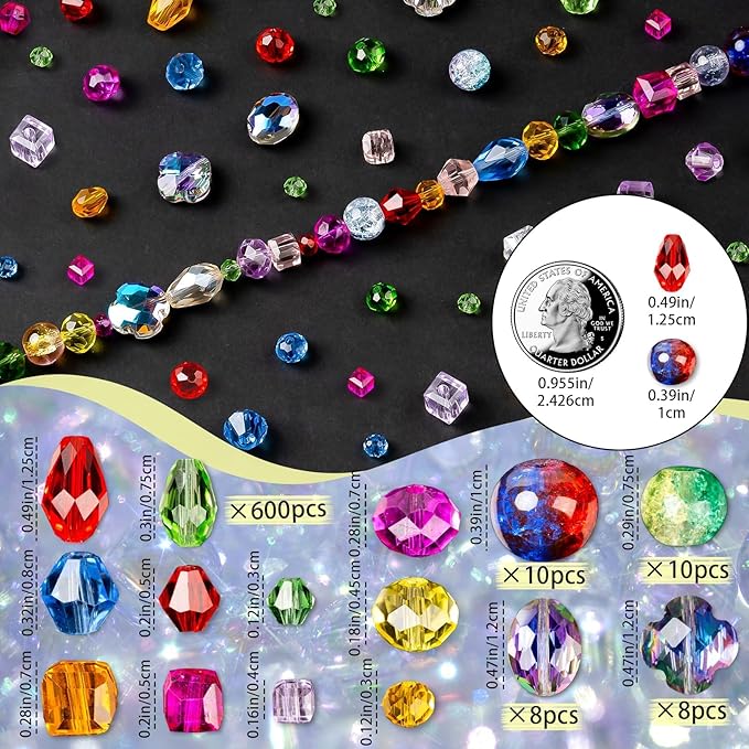 636pcs glass beads for jewelry making - colorful rainbow craft crystal beads with loose beads sparkly beads hole drilled diy for bracelets craft earrings making valentine's day birthday gifts