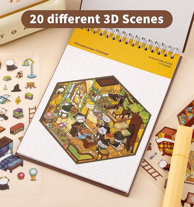 DIY 3D House Stickers,20 Sets Fun DIY Stickers Scene Make Your Own Mini House Cute Cartoon Animal Scene Sticker for Kids Adult Sticker Art Relief Stress Pass The Time Holiday Christmas Fun