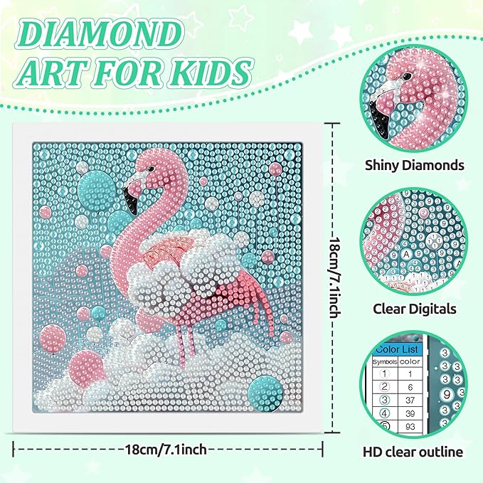 SENQAO Flamingo Diamond Art Kit for Adults with Frame Art and Crafts for Adults Ages 6-8 -10-12 Easy to DIY Diamond Art for Adults and Adult Beginners Home Wall Decoration 7.1x7.1inch