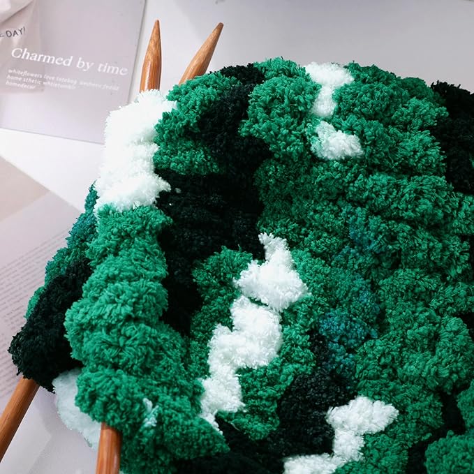 MABOZOO Tie Dye Chunky Yarn for Crocheting 8 Pack,Green,Black,White Fluffy Jumbo Chenille Yarn,Soft Plush Yarn Bulky,Giant Thick Fuzzy Yarn for Hand Knitting or Arm Knitting (26 yds,7.5 oz Each Skein)