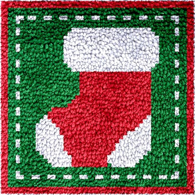 Numptain Latch Hook Kits for Adults,DIY Rug Crafts Christmas Socks Pattern Color Printed Canvas,Latch Hook Kits for Beginners Handmade Needlework Crafts Home Decoration,12"x12"