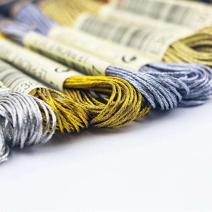6 Skeins Embroidery Thread, Metallic Grey Embroidery Floss Friendship Bracelet String, Polyester Cross-Stitch Threads for Hand Embroidery, String Art