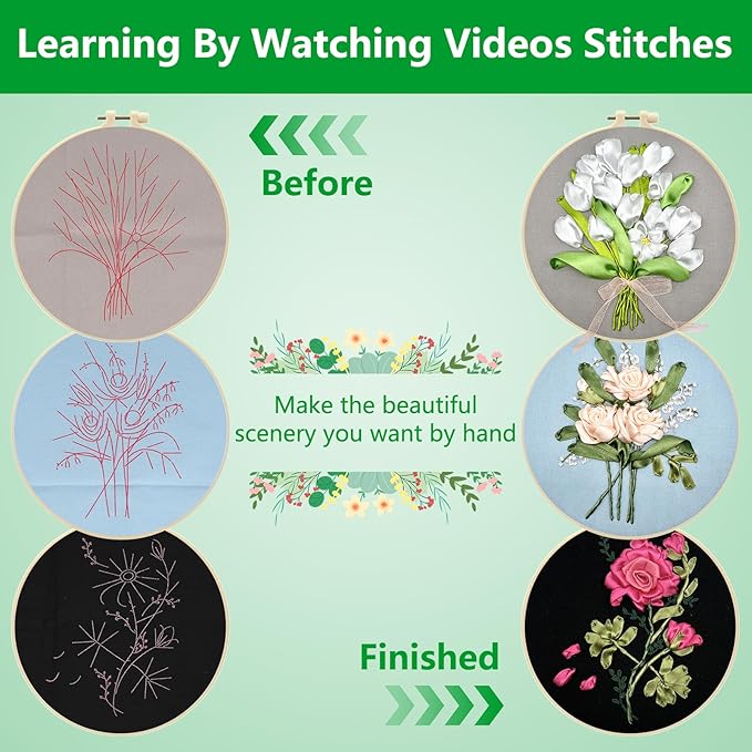 Enkor Ribbon Embroidery Kit for Adults Beginners