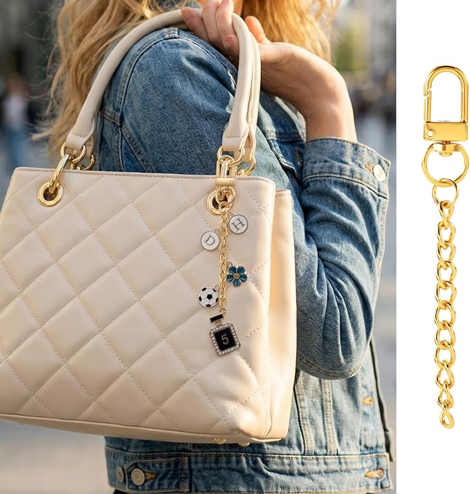 Hzopcw 20pcs Gold Keychain Making Kit, Key Ring Swivel Snap Hook Chains, Alloy Extender Keychain Bag Charm Kits for DIY Crafts Jewelry Making Handbag Purses- D Style