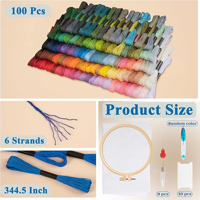 Friendship Bracelet String, 100 Skeins Cross Stitch Thread, 344.5 Inch Cotton Embroidery Floss, Hand Embroidery Thread Tools are Ideal for DIY Sewing and Embroidery Crafts Making